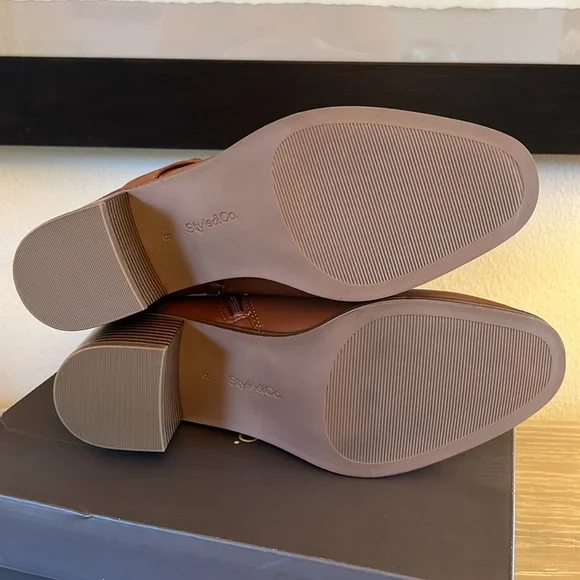 NIB, Style & Co. Rosaliee Belt Booties in Vegan Cognac Leather. - Picture 9 of 11